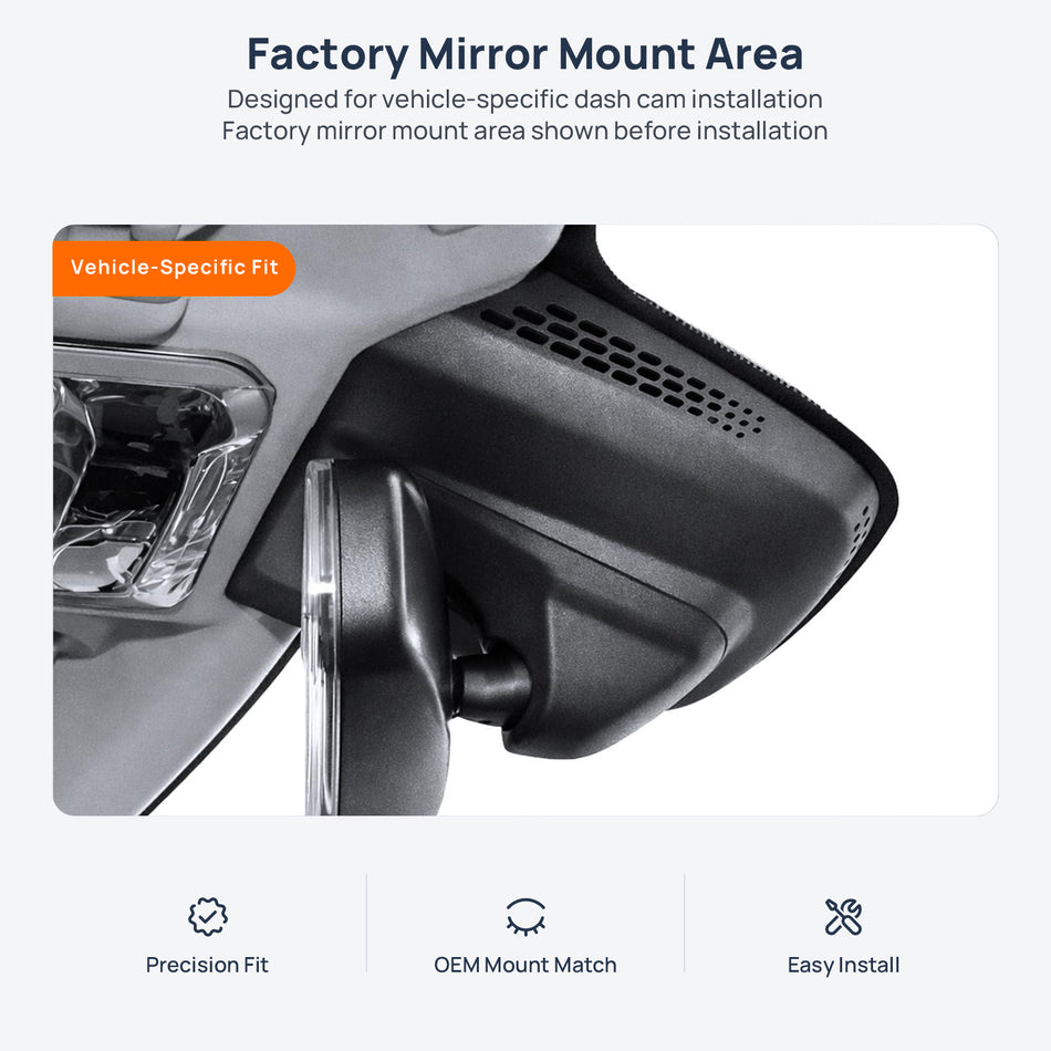 Factory mirror mount area for Lynk & Co 01 PHEV dash cam installation