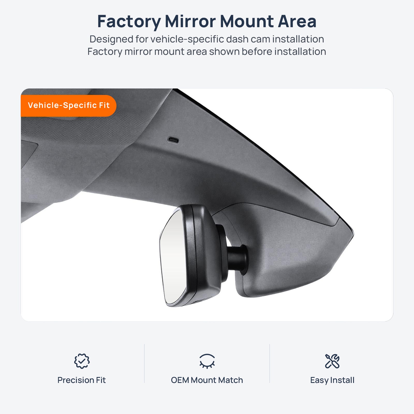 Factory mirror mount area for Volkswagen Teramont (Atlas) dash cam installation