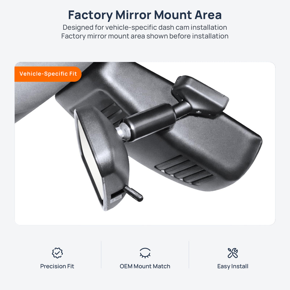 Factory mirror mount area for Landian E5 Plus dash cam installation