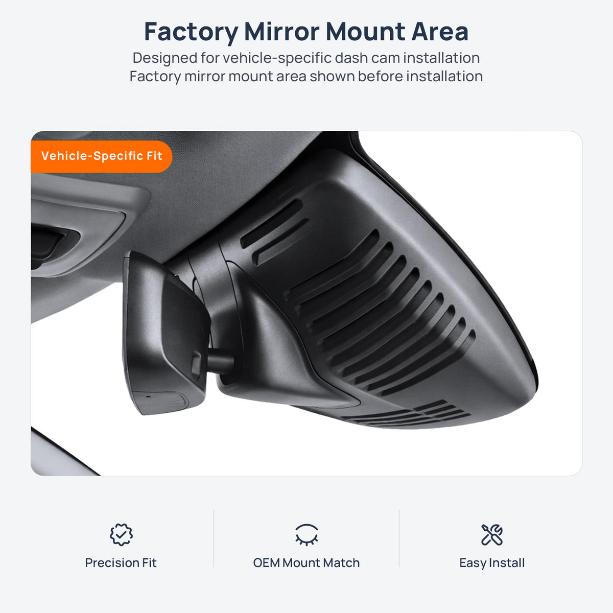 Factory mirror mount area for Volvo XC60 dash cam installation