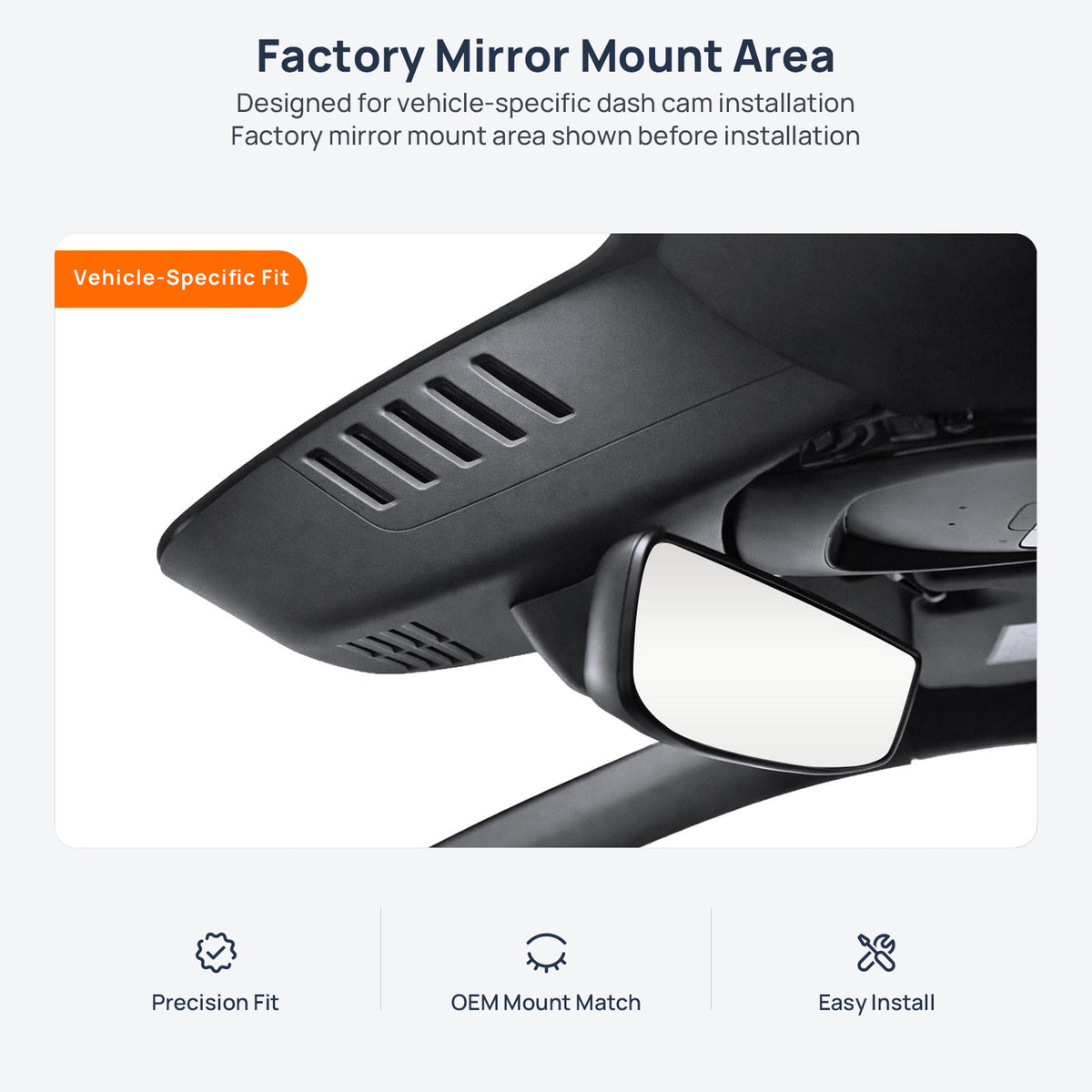Factory mirror mount area for Volvo XC40 Recharge dash cam installation