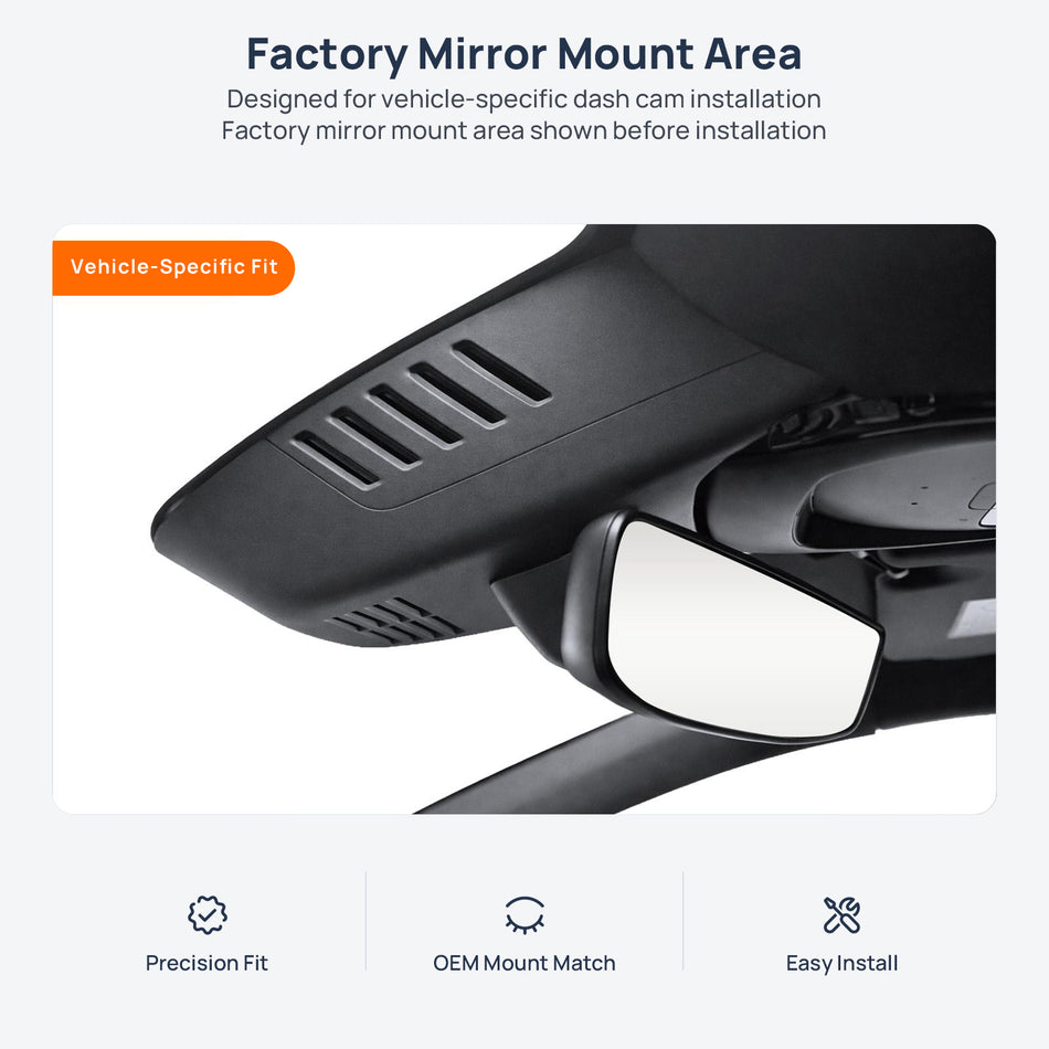 Factory mirror mount area for Volvo XC40 Recharge dash cam installation
