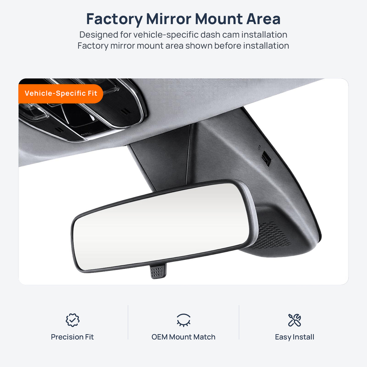 Factory mirror mount area for GAC Trumpchi E8 PHEV dash cam installation