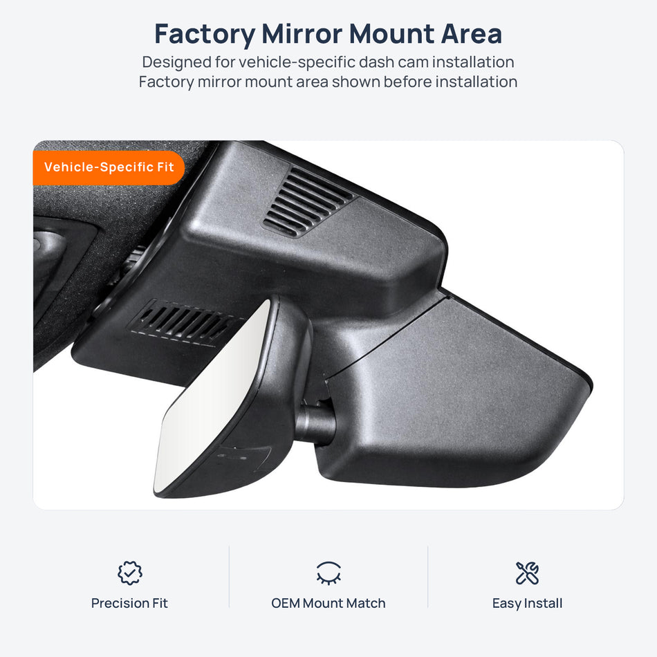 Factory mirror mount area for Jaguar F-PACE X761 dash cam installation