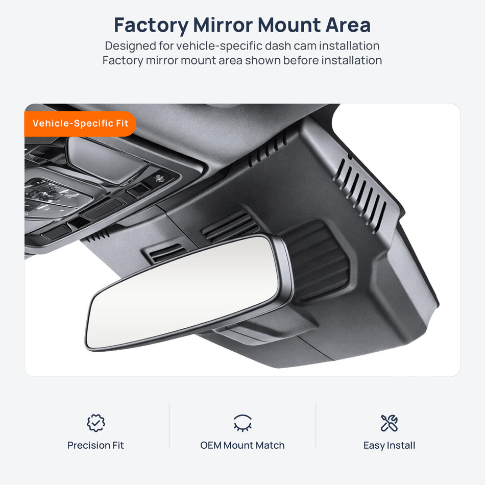 Factory mirror mount area for Weltmeister W6 dash cam installation
