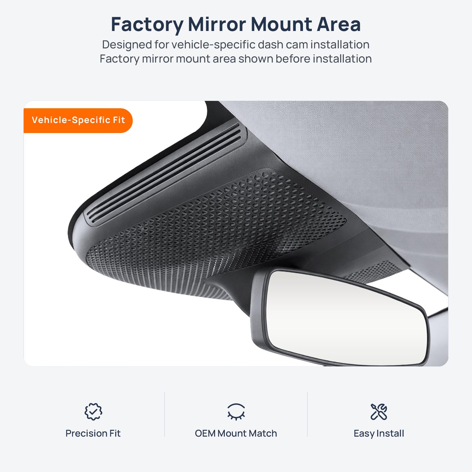 Factory mirror mount area for Toyota bZ3X dash cam installation