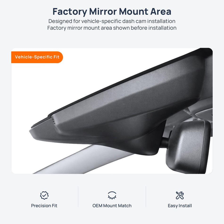Factory mirror mount area for Volvo S80L dash cam installation