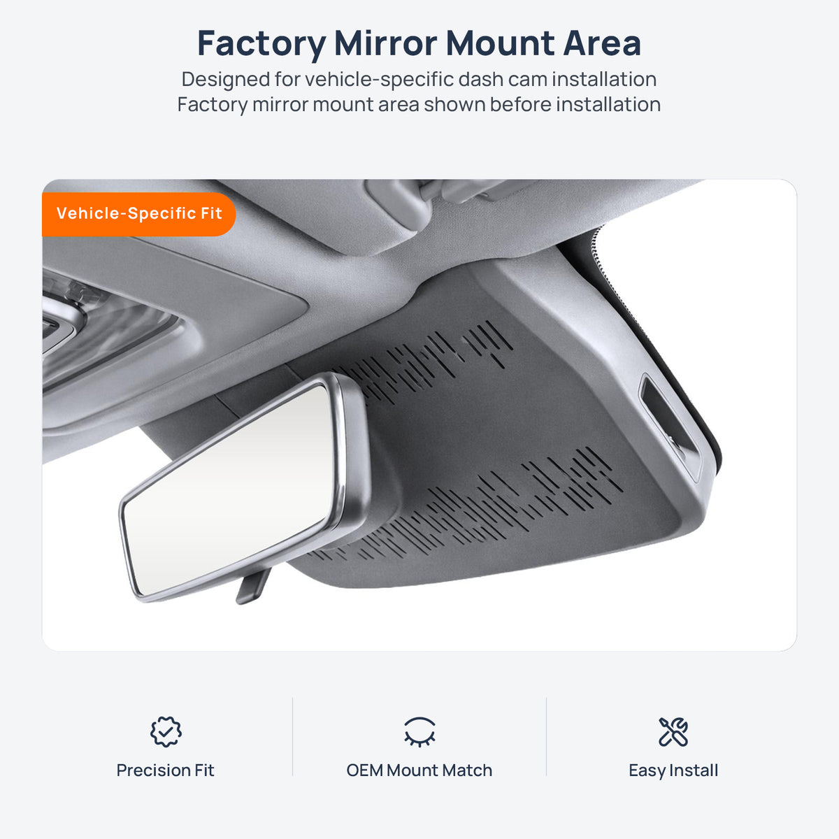 Factory mirror mount area for Geely Preface dash cam installation