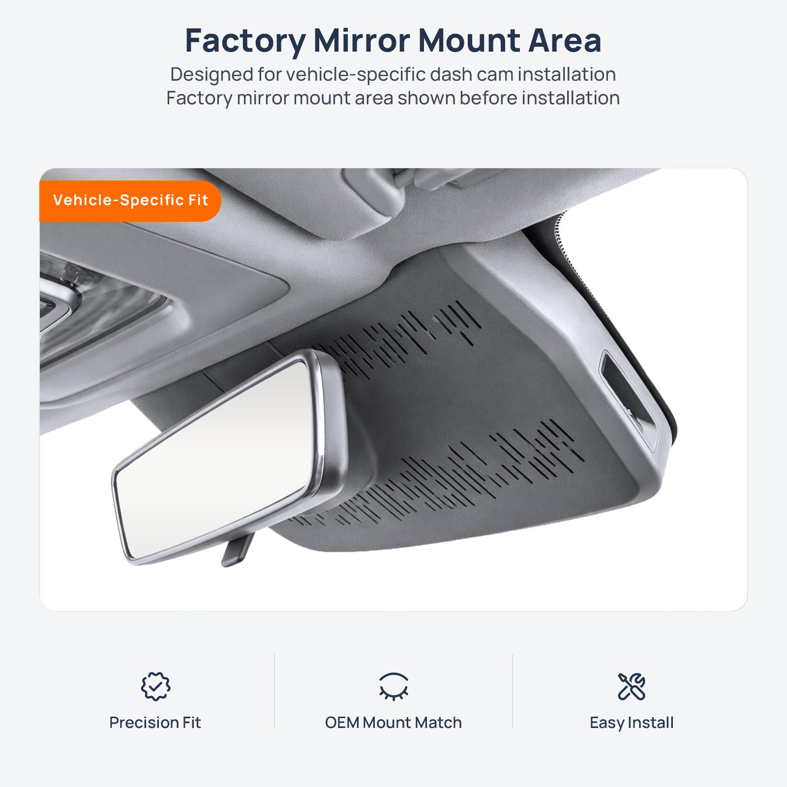 Factory mirror mount area for Geely Preface dash cam installation