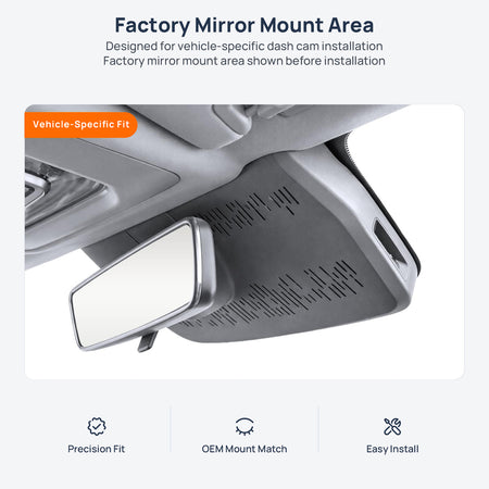 Factory mirror mount area for Geely Preface dash cam installation