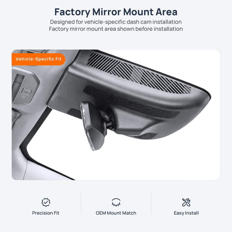 Factory mirror mount area for HYPTEC GT dash cam installation