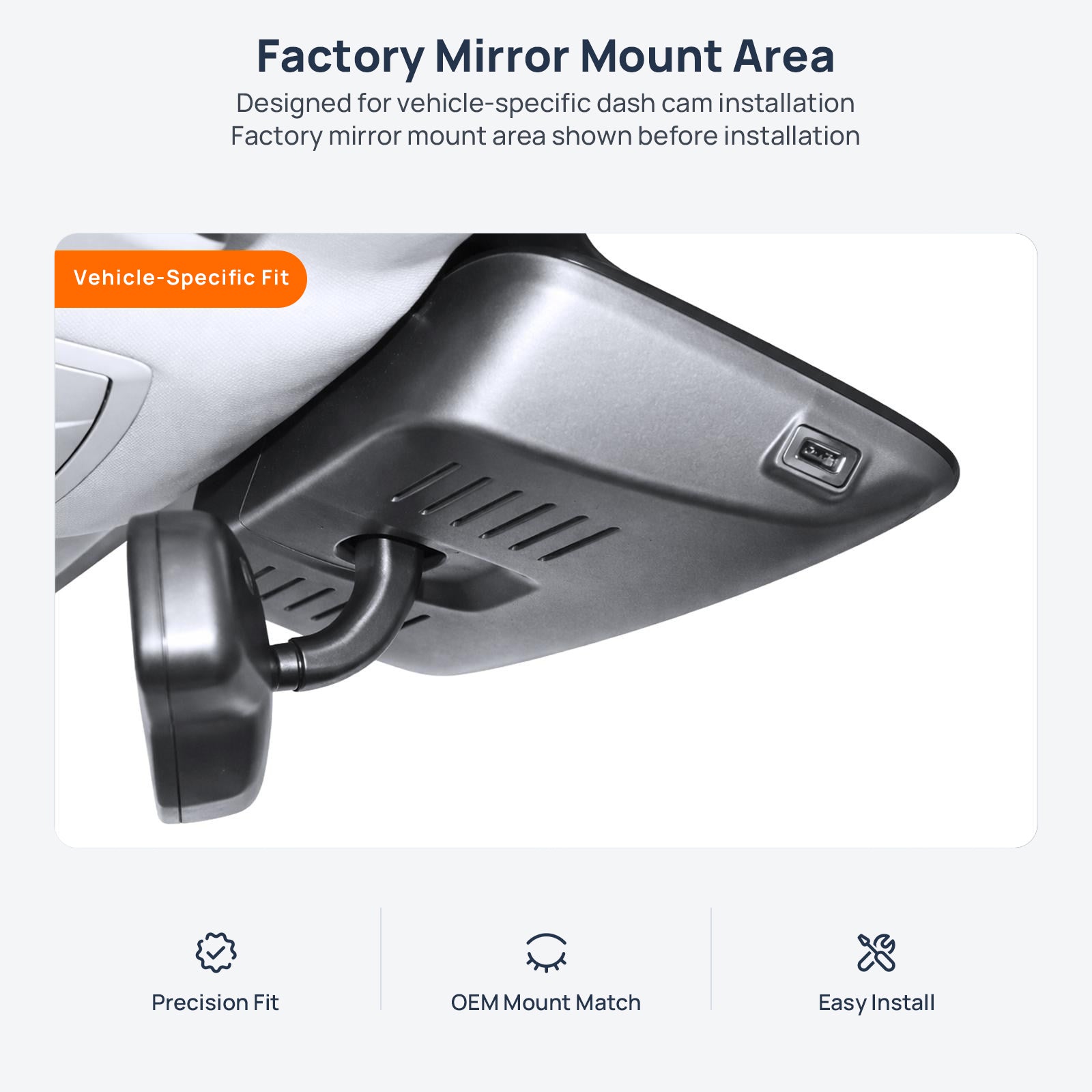 Factory mirror mount area for HAVAL H6 dash cam installation