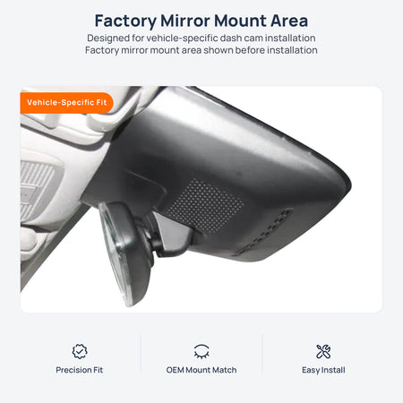 Factory mirror mount area for XPENG P7 dash cam installation
