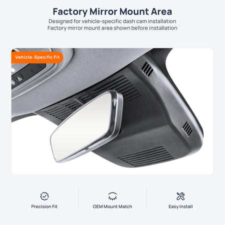 Factory mirror mount area for Buick Electra E4 dash cam installation