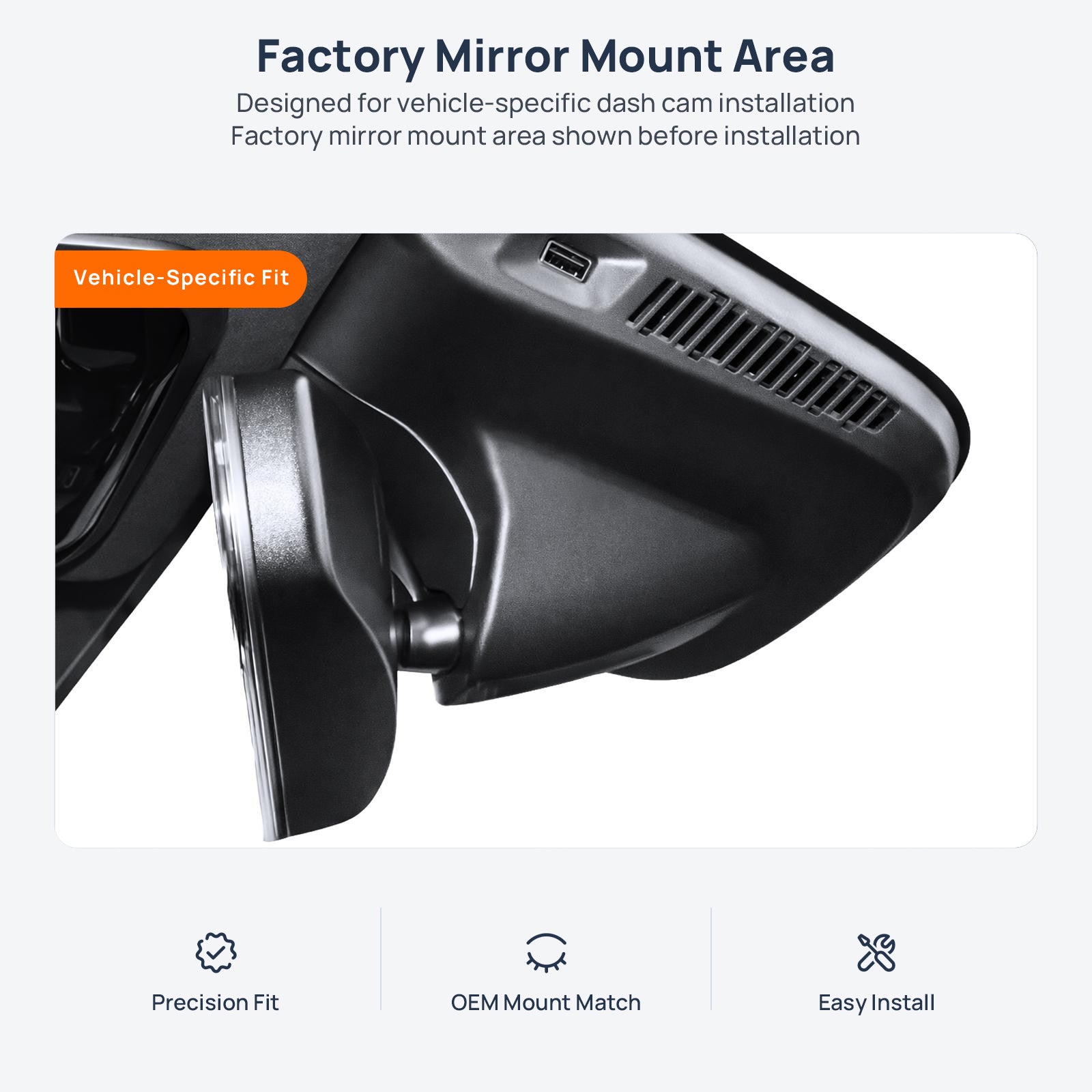 Factory mirror mount area for Lynk & Co 03 dash cam installation