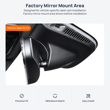Factory mirror mount area for Lynk & Co 03 dash cam installation