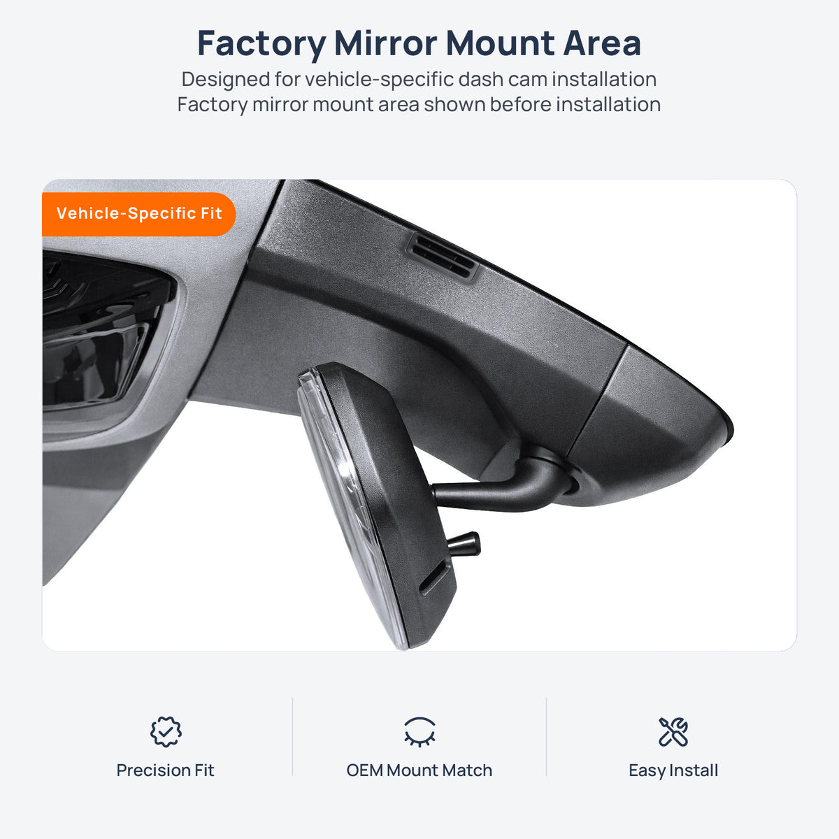 Factory mirror mount area for Aiways U5 dash cam installation