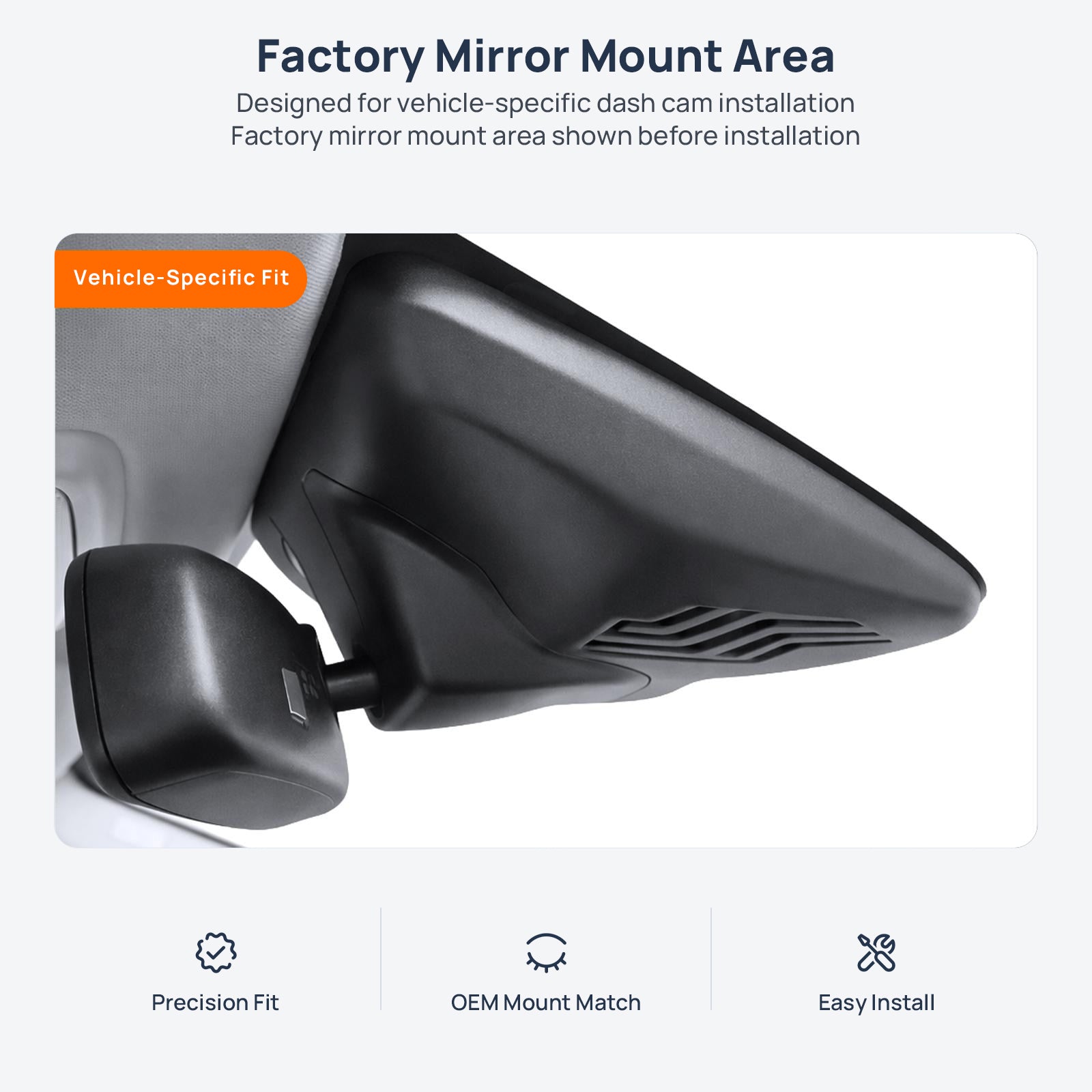 Factory mirror mount area for Volvo XC60 dash cam installation