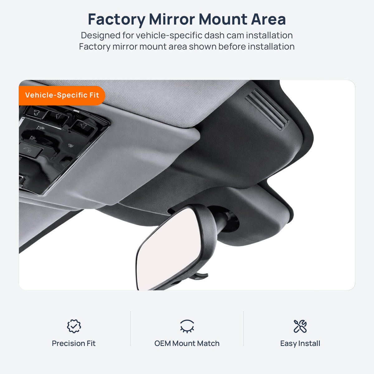 Factory mirror mount area for Toyota RAV4 XA50 dash cam installation