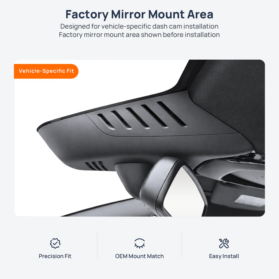 Factory mirror mount area for Volvo V60 dash cam installation