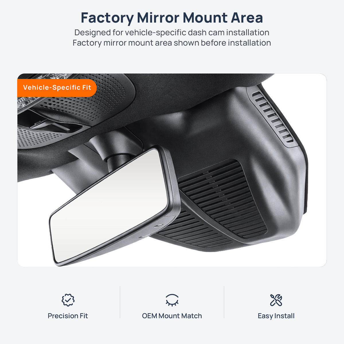 Factory mirror mount area for Mercedes-Benz EQC N293 dash cam installation