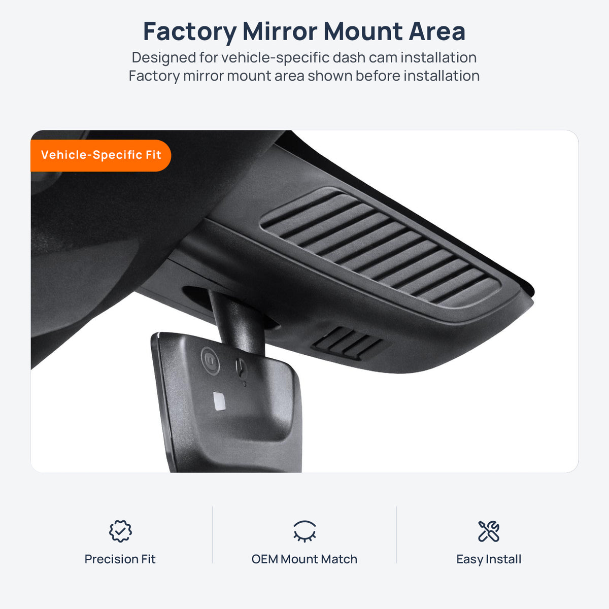 Factory mirror mount area for Mercedes-Benz B-Class W247 dash cam installation