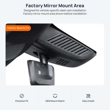 Factory mirror mount area for Mercedes-Benz B-Class W247 dash cam installation