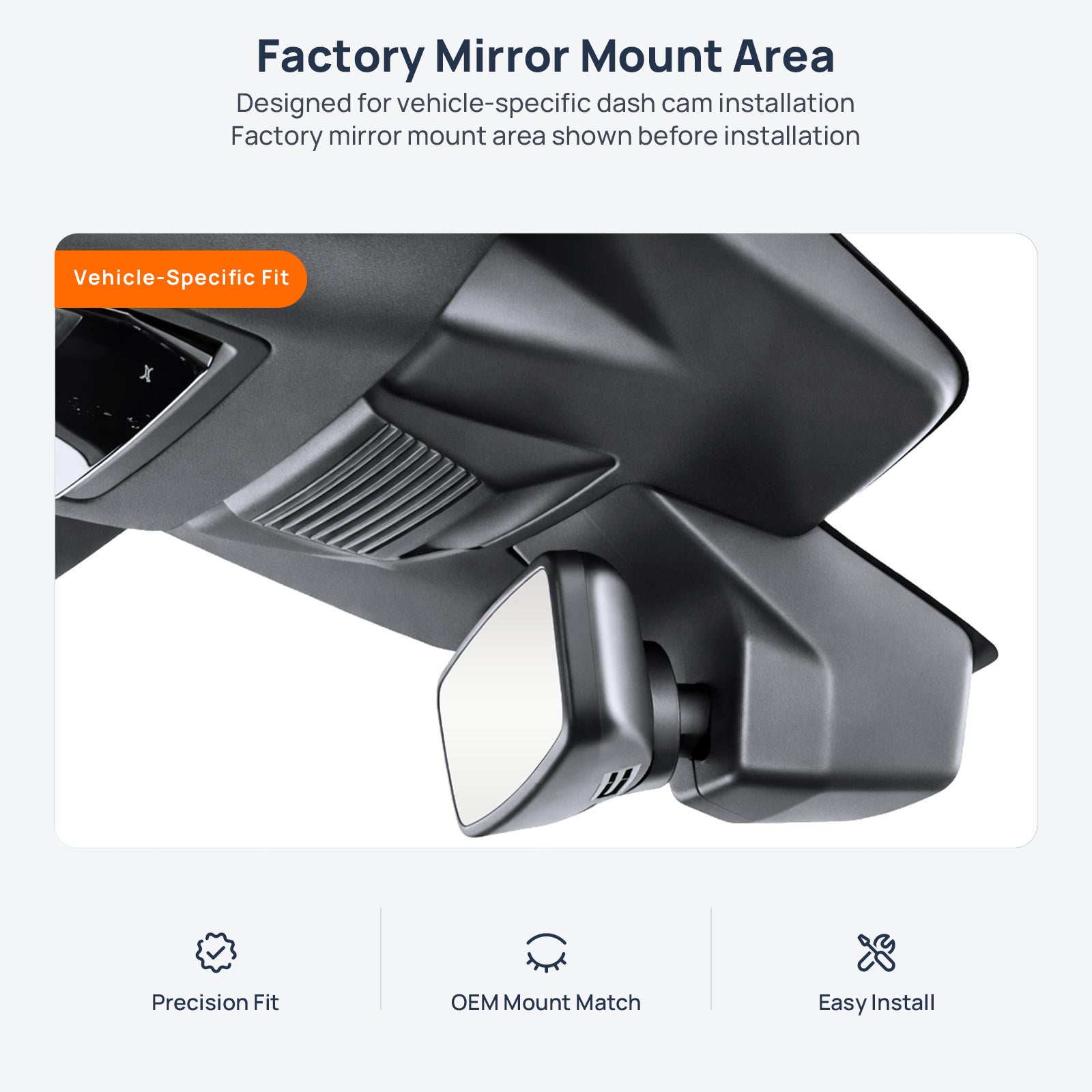 Factory mirror mount area for Volkswagen Teramont (Atlas) dash cam installation