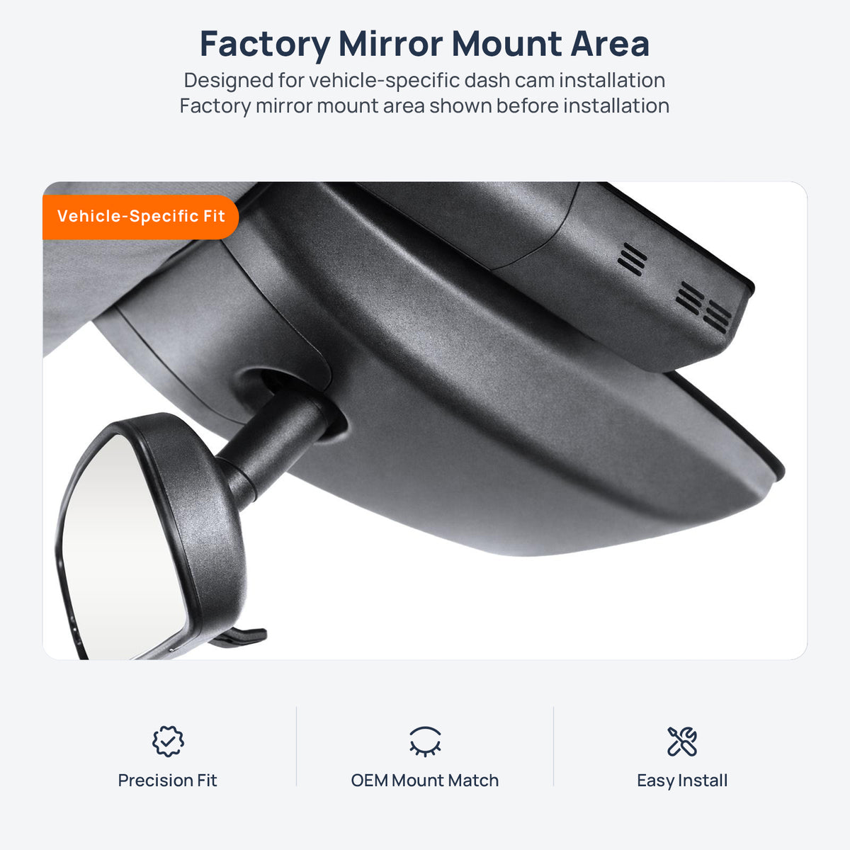 Factory mirror mount area for Toyota Camry XV70 dash cam installation