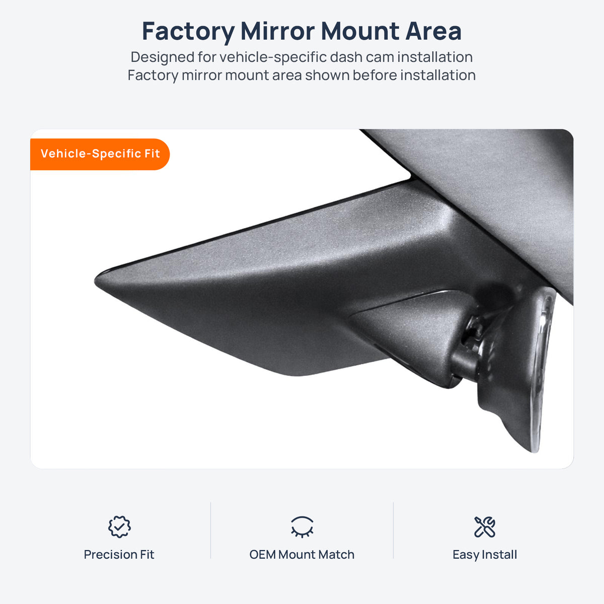 Factory mirror mount area for Tesla MODEL 3 dash cam installation