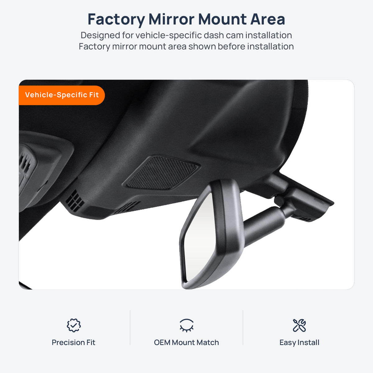 Factory mirror mount area for Ford F-150 F-250 dash cam installation