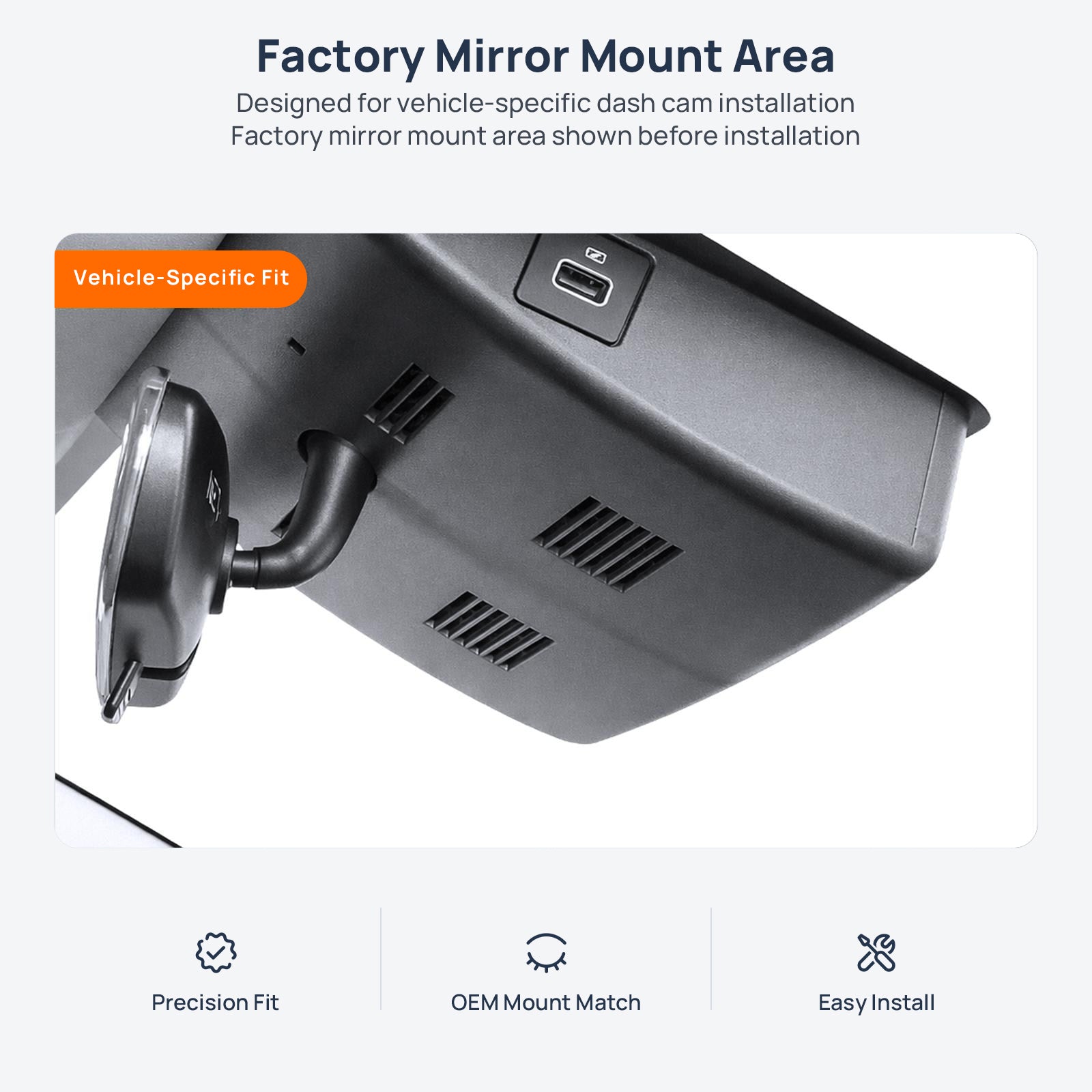Factory mirror mount area for NETA V EV dash cam installation
