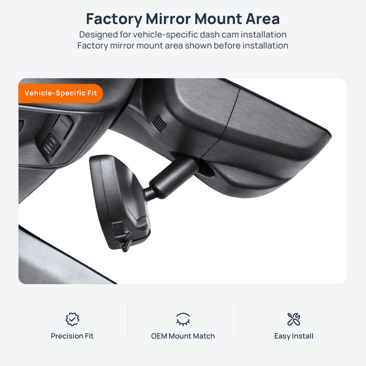Factory mirror mount area for Cadillac CT6 dash cam installation