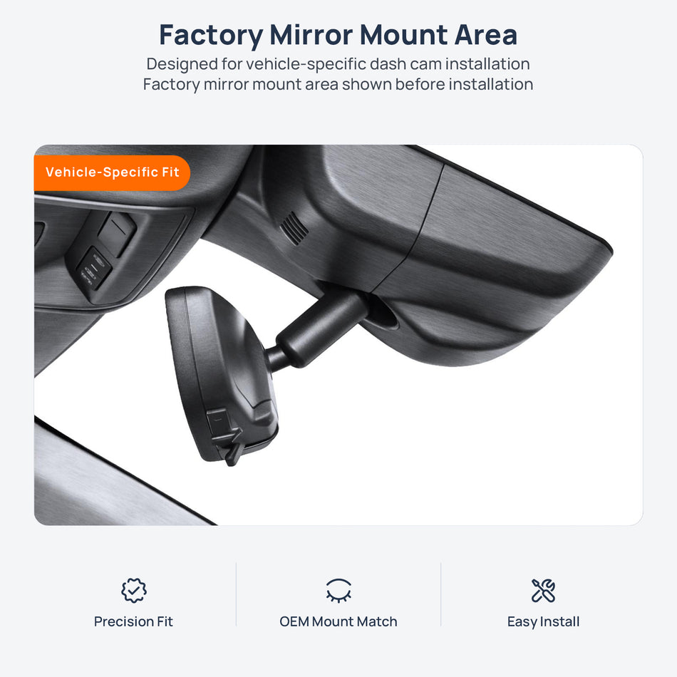 Factory mirror mount area for Cadillac CT6 dash cam installation