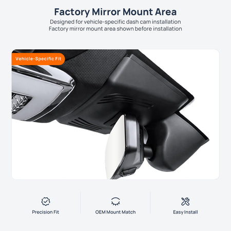 Factory mirror mount area for Rolls-Royce Ghost dash cam installation