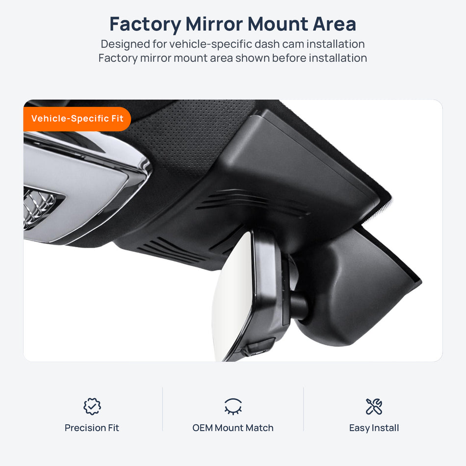 Factory mirror mount area for Rolls-Royce Ghost dash cam installation