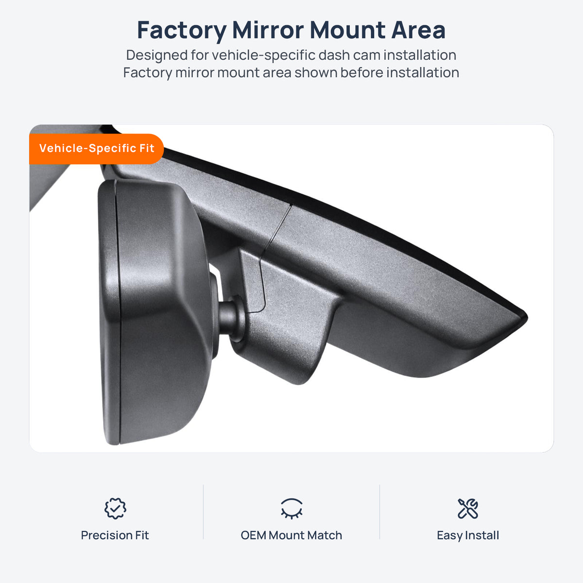 Factory mirror mount area for Ford EcoSport B515 dash cam installation