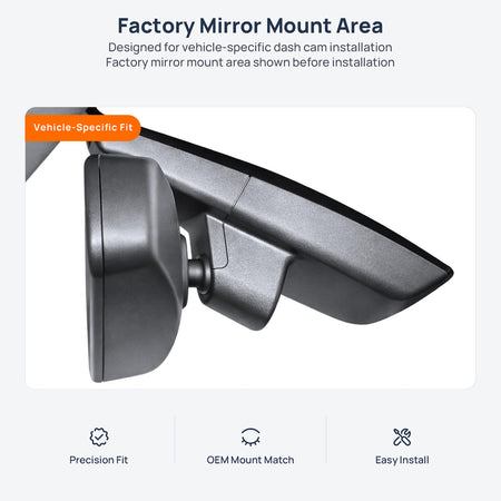 Factory mirror mount area for Ford EcoSport B515 dash cam installation