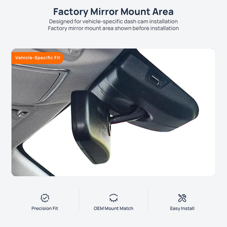 Factory mirror mount area for Changan CS75 dash cam installation