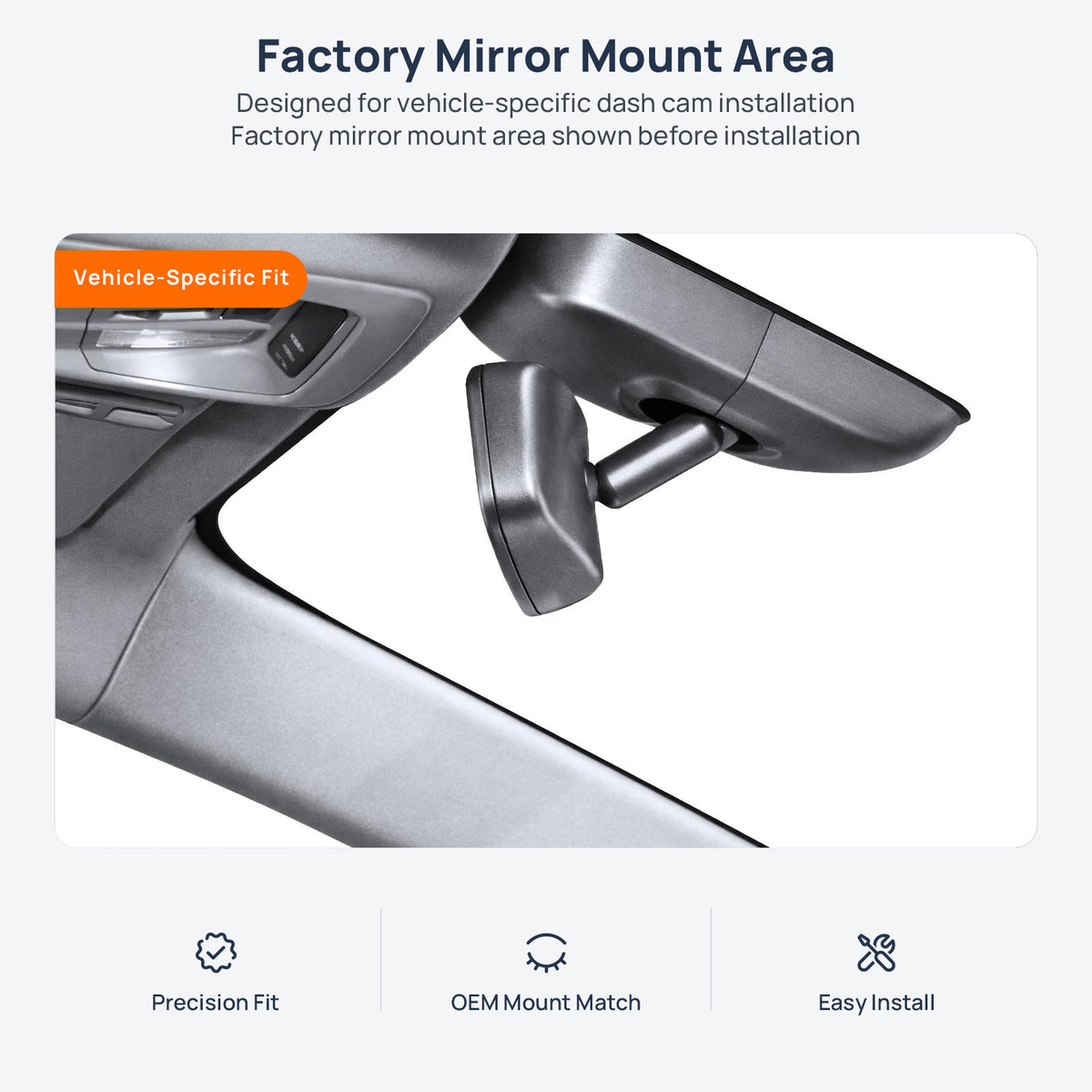 Factory mirror mount area for Buick LaCrosse dash cam installation