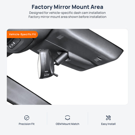 Factory mirror mount area for Cadillac CT5 dash cam installation