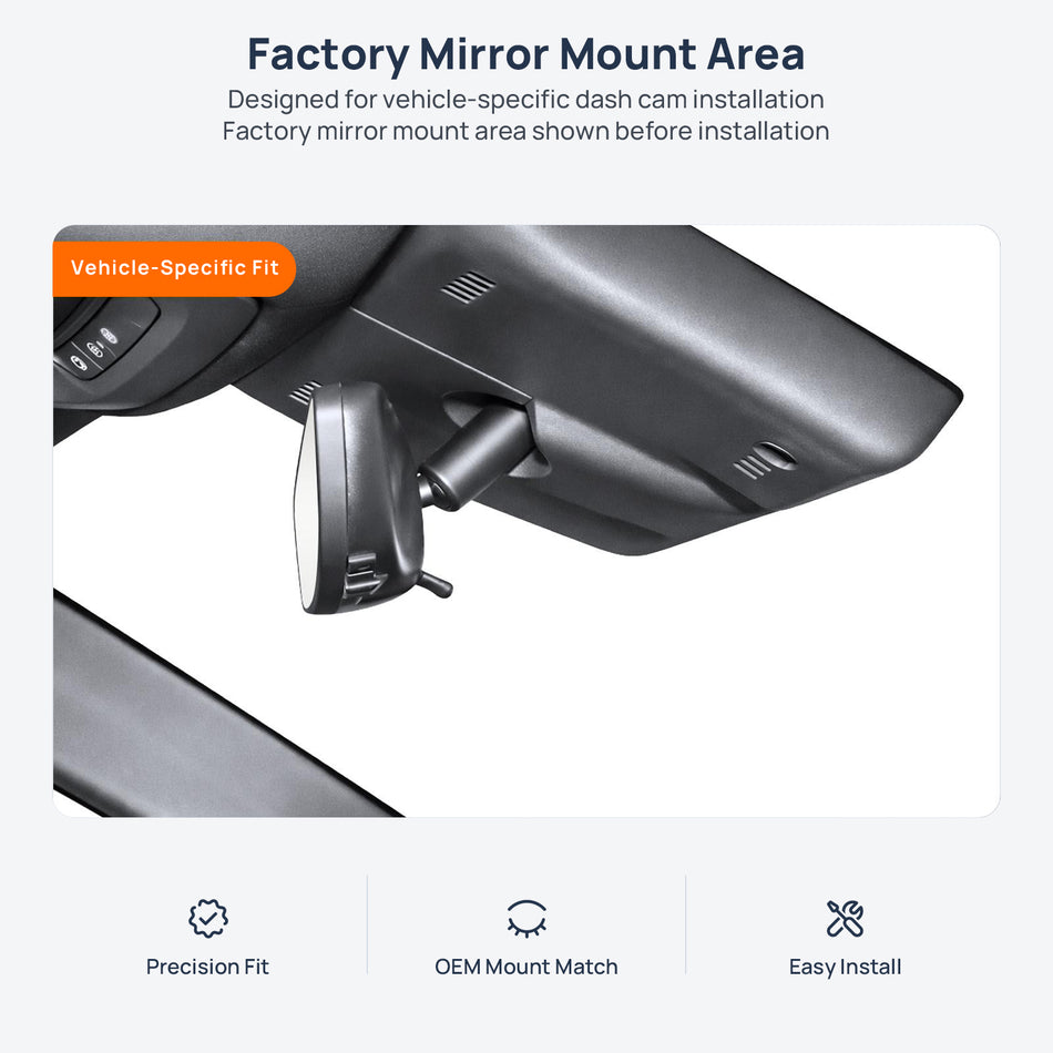 Factory mirror mount area for Cadillac CT5 dash cam installation