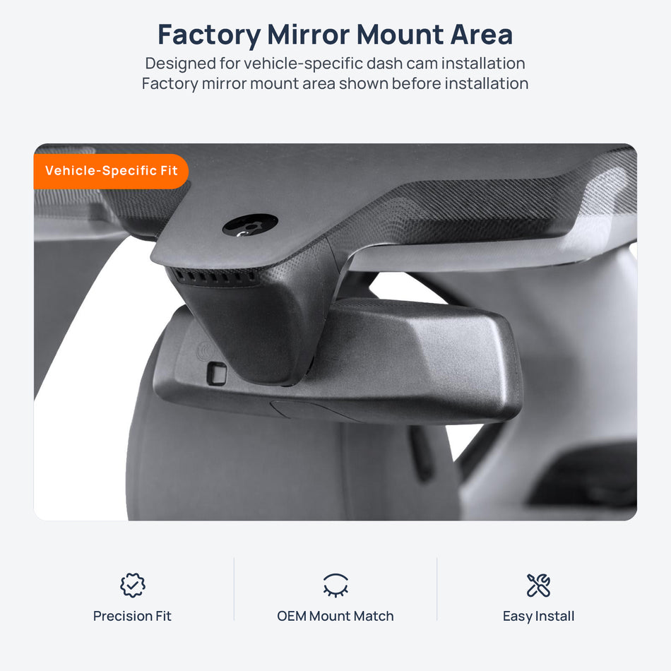 Factory mirror mount area for BMW M5 F90 dash cam installation