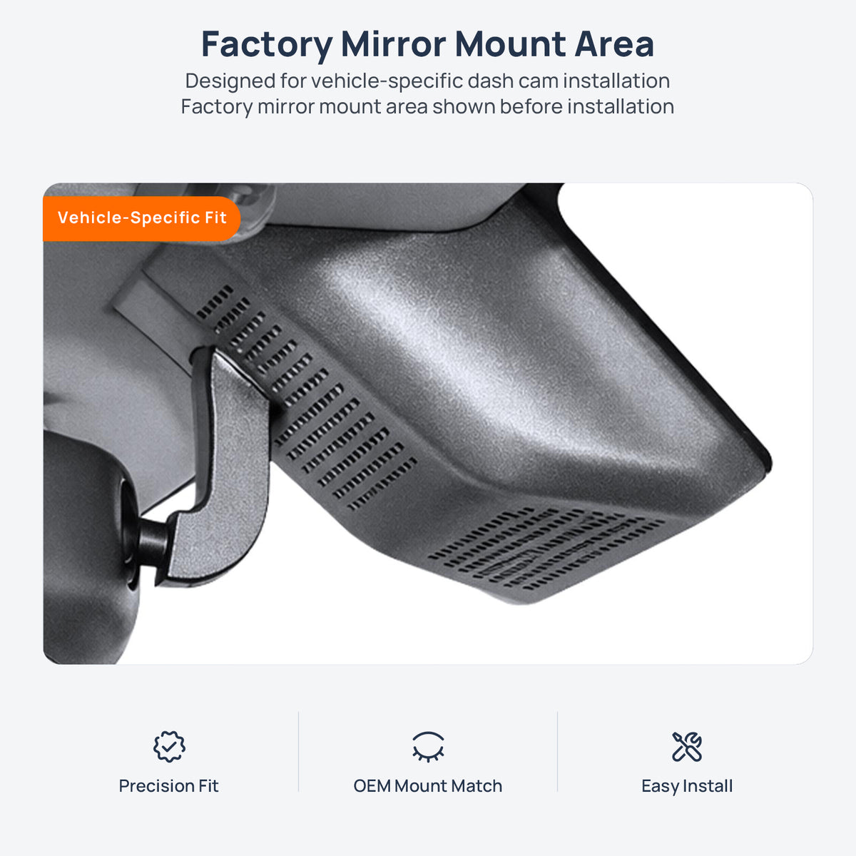 Factory mirror mount area for iCAR 03 (03T) dash cam installation