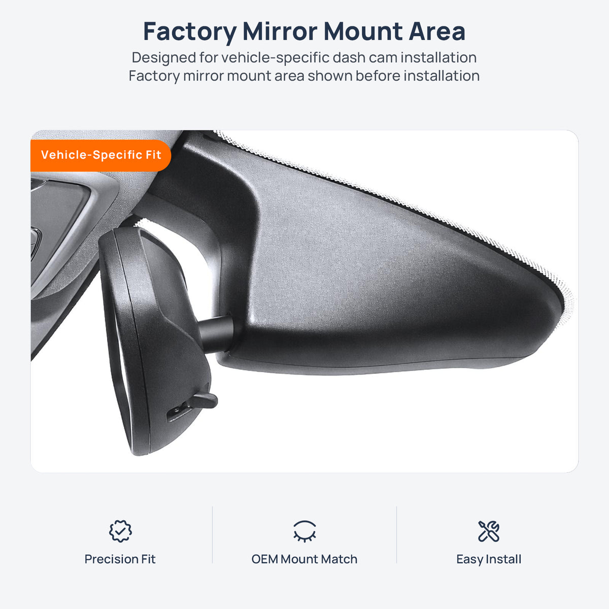 Factory mirror mount area for Jeep Compass MP dash cam installation