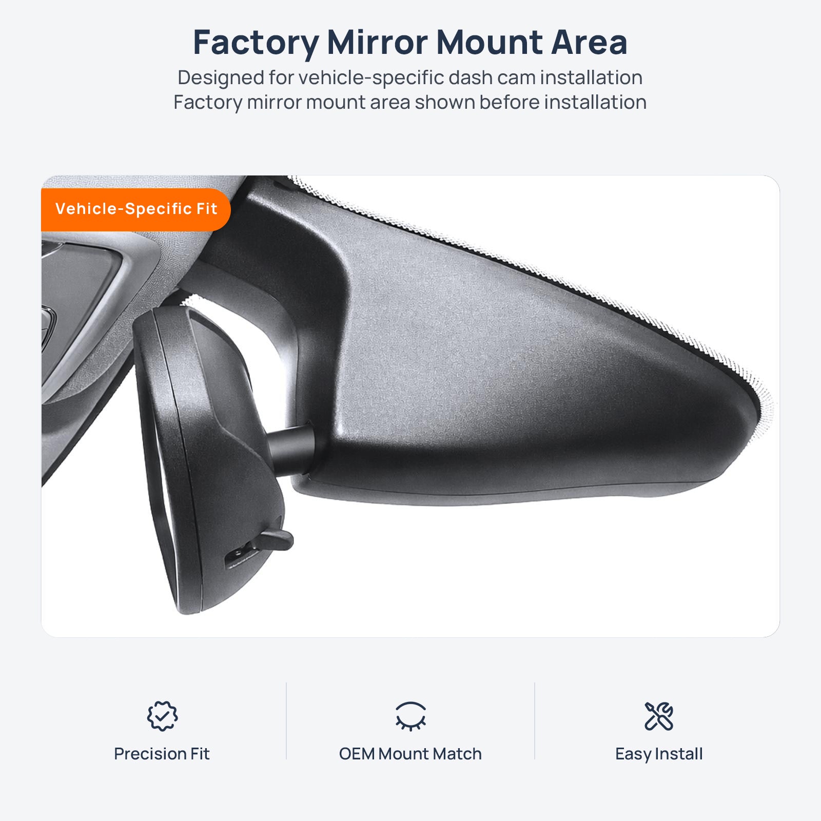 Factory mirror mount area for Jeep Compass MP dash cam installation