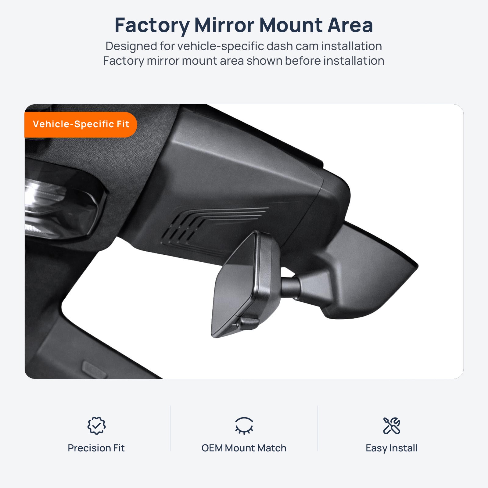 Factory mirror mount area for BMW iX I20 dash cam installation