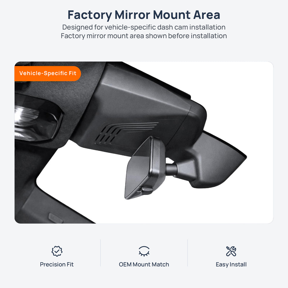 Factory mirror mount area for BMW iX I20 dash cam installation