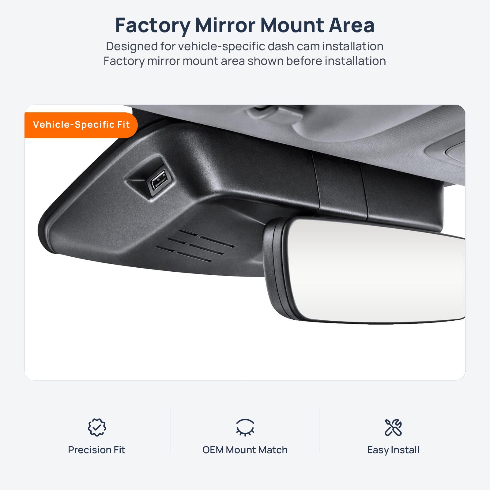 Factory mirror mount area for HAVAL F7x dash cam installation