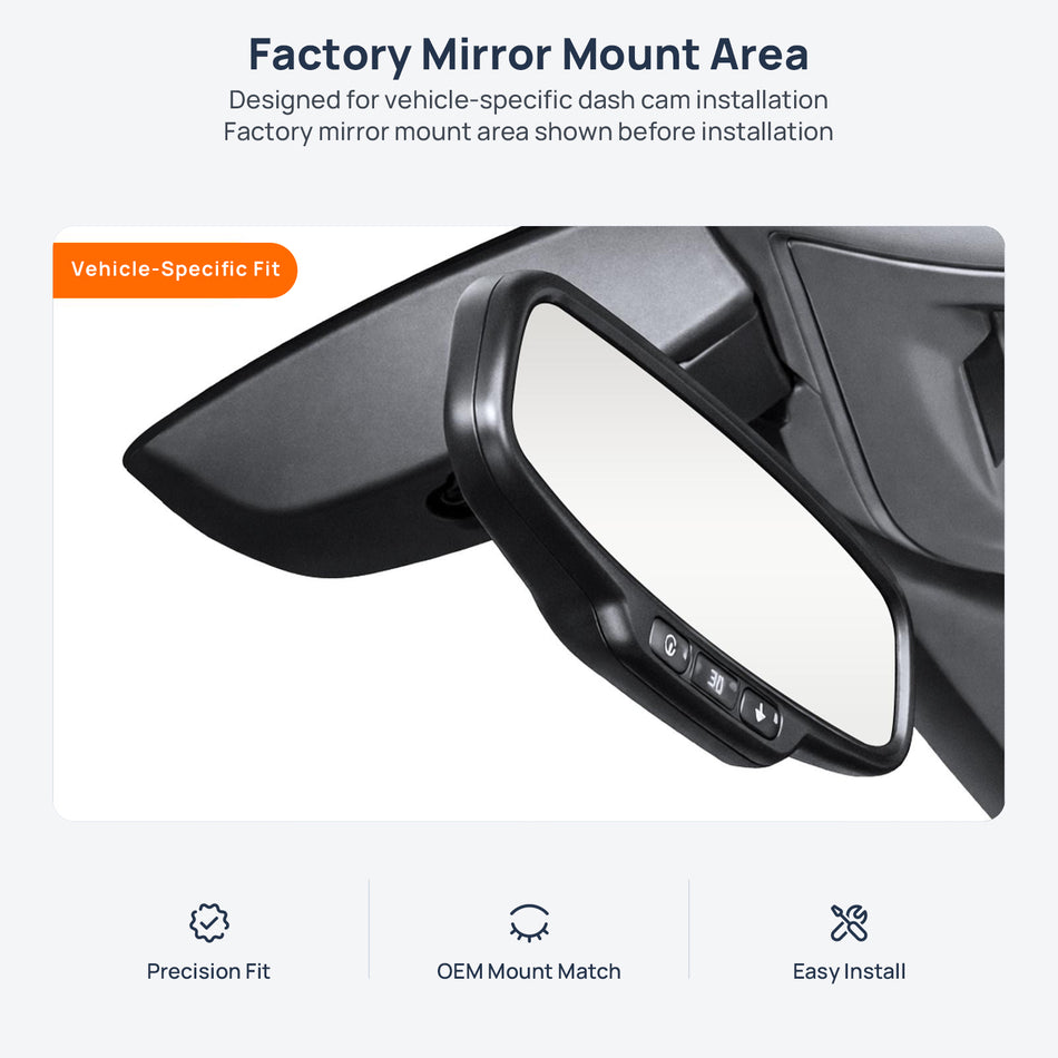Factory mirror mount area for Cadillac SRX dash cam installation